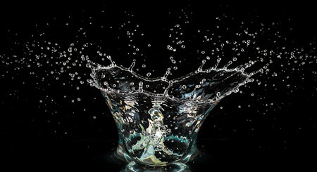 Water splash isolated on black background. 3d rendering, 3d illustration.の素材