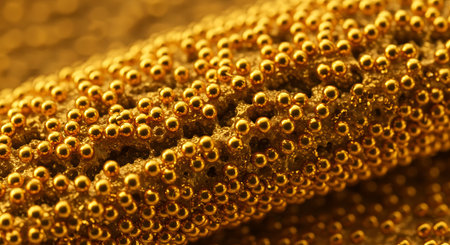 golden sequins in the form of beads as a background. macroの素材