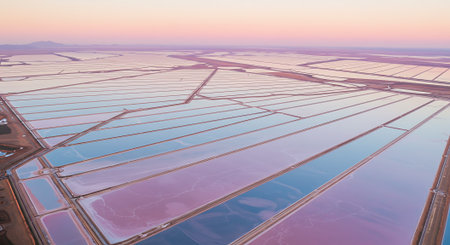 Sunset at a solar power plant in the desert.の素材
