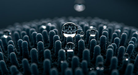 Macro shot of water droplets on a hairbrush. Selective focus.の素材