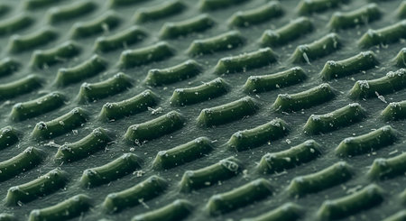 Close-up of a green rubber mat with drops of water.の素材