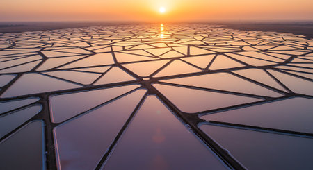 Sunrise over the salt evaporation ponds in Salt Lake City, Utahの素材