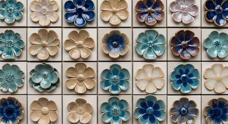Decorative ceramic tile for the facade of a residential building, close-upの素材