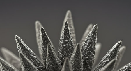 Macro shot of a silver metal star on a gray background.の素材
