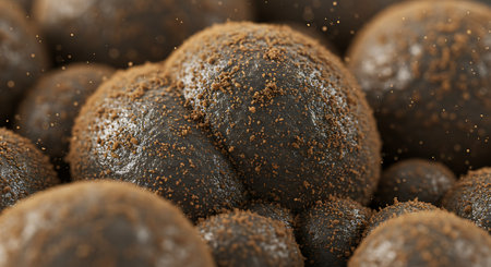 Chocolate truffles with cocoa powder. 3d illustration.の素材