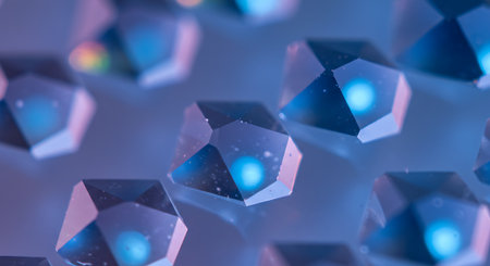 3d rendering of purple and blue crystals. Abstract background with geometric shapes.の素材