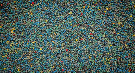 Colorful small pebbles background. Top view of pebbles texture.の素材