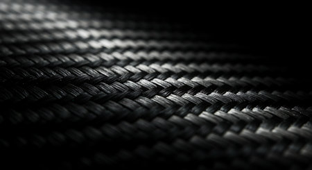 Close up of black carbon fiber background. Macro photo of carbon fiber texture.の素材
