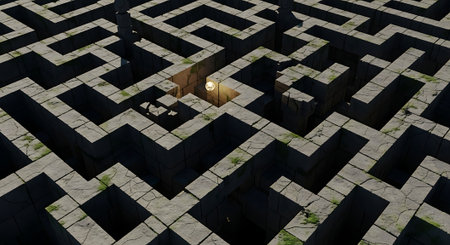 Fractal 3D Illustration of a Maze with a lampの素材