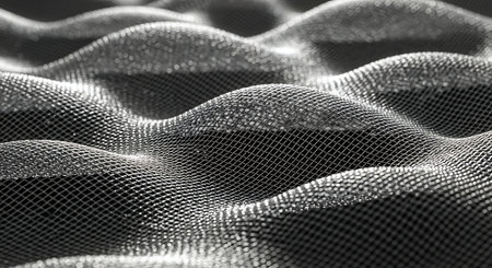 3d render, abstract background with lines and waves in black and whiteの素材