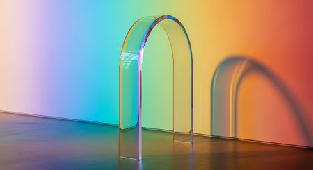 3d rendering of empty room with glass arch and colored wall.の素材