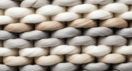Close up of white wool yarn as a background. Macro shot.の素材