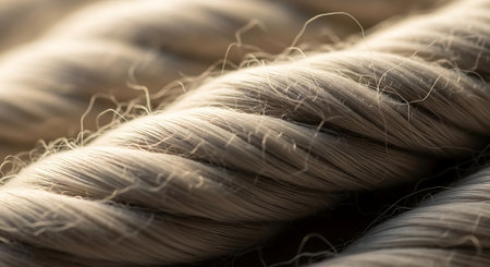 Close up shot of a bundle of twine. Selective focus.の素材