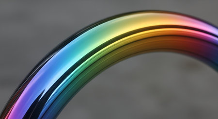 3d render of colorful rainbow wave on grey background with copy spaceの素材