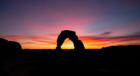Sunset at Delicate Arch in Arches National Park, Utahの素材