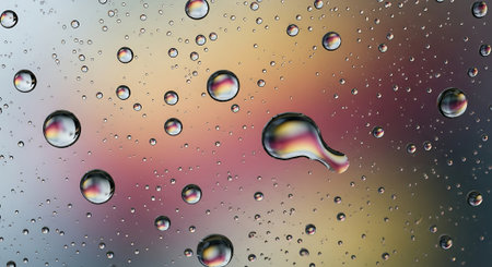 Drops of water on a glass with a colorful background. Macroの素材