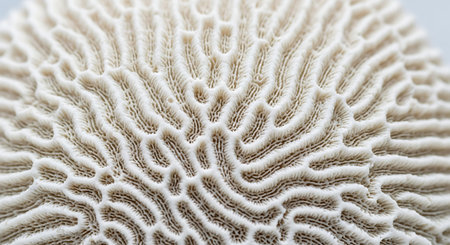 Close up of white coral on white background. Macro image of coral.の素材