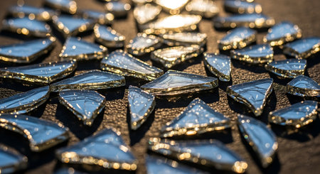 Close-up of a lot of shiny diamonds on the ground.の素材