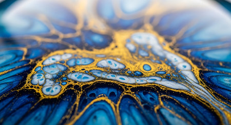 Abstract background of soap bubbles in blue and yellow tones. Macro photographyの素材