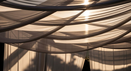 Curtain in the form of a curtain in the morning light.の素材