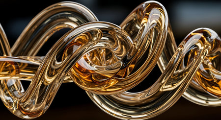3d rendering of abstract background. Golden metallic wavy shape.の素材