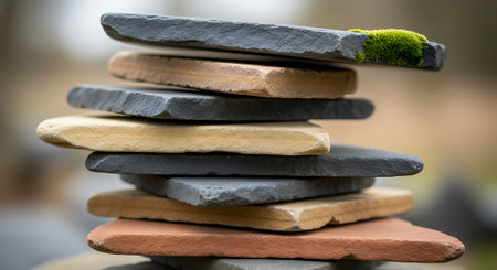 Close up of stack of stone in the garden, shallow depth of fieldの素材