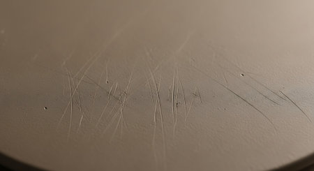 Close-up of a CD or DVD disc with scratches and cracksの素材
