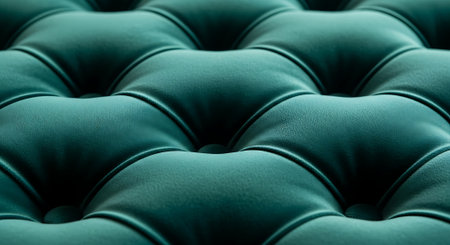 Close up of a green leather upholstery sofa texture background.の素材