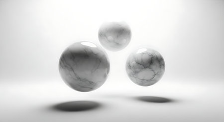 3d rendering of three marble balls on a white background with shadowの素材