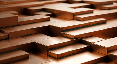 Stack of gold bars as a background. Shallow depth of field.の素材