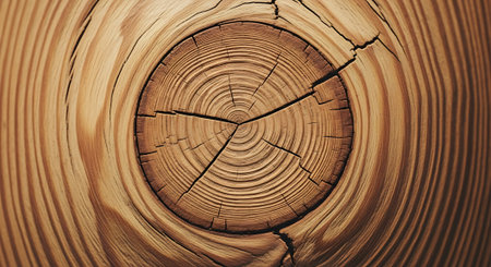 Wooden texture of a tree trunk with annual rings close-upの素材