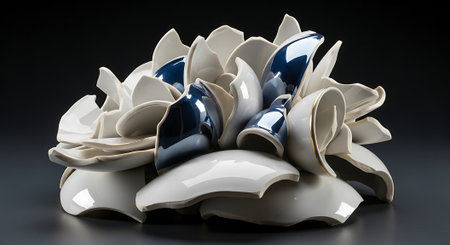 Ceramic pottery on black background. 3D illustration.の素材