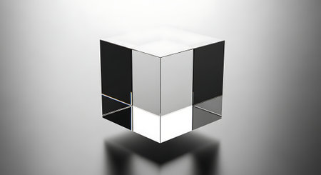 3D rendering of a black and white cube isolated in studio backgroundの素材