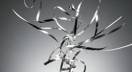 Silver ribbons abstract background. 3d illustration, 3d renderの素材