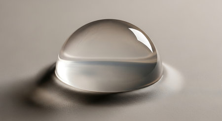 Transparent water drop on a gray background. 3d render illustrationの素材
