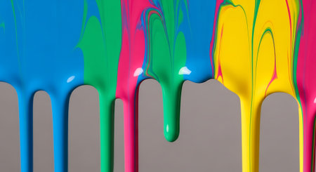 3d render of colorful paint dripping on wall. Abstract background.の素材