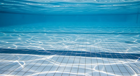 Swimming pool with sun reflections on water surface. Swimming pool backgroundの素材