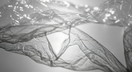 close up of transparent plastic bag on white background, black and whiteの素材