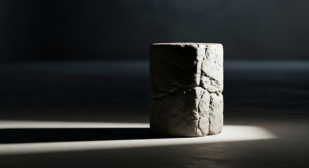 Concrete block on a dark background with light from the window.の素材