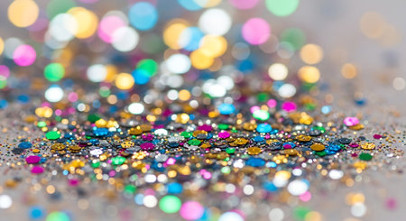 Colorful sparkle glitter on a white background with bokeh.の素材