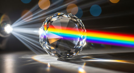 3d illustration of crystal ball on dark background with rays of lightの素材