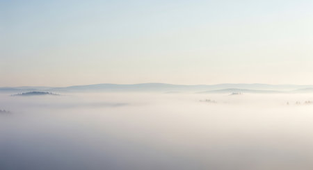 Foggy morning in the mountains. Panoramic view.の素材
