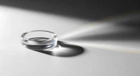Transparent contact lens on a white background with a beam of lightの素材