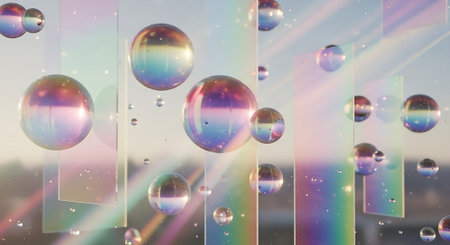 Colorful abstract background with soap bubbles. 3d rendering, 3d illustration.の素材