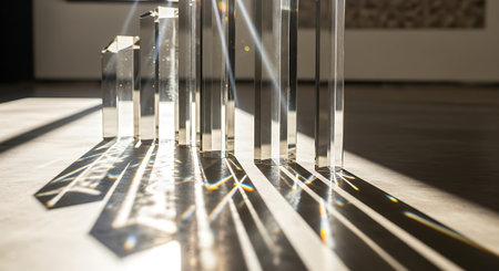 Abstract background of glass sculpture in art gallery. 3d render.の素材