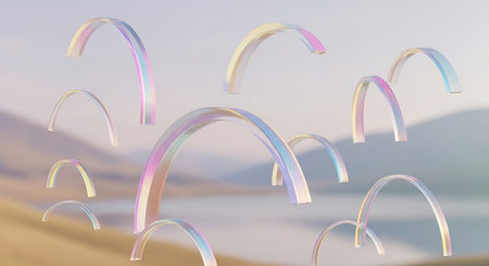 Rainbow on the background of the sea. 3d illustration.の素材