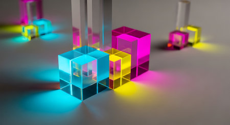 3d render, abstract background, 3d illustration, multicolored cubesの素材