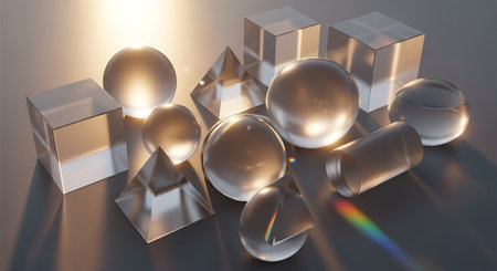 3d render, abstract background with golden and silver cubes and glass ballsの素材
