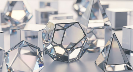 Abstract 3d rendering of chaotic polygonal shapes. Futuristic background with geometric shapes.の素材