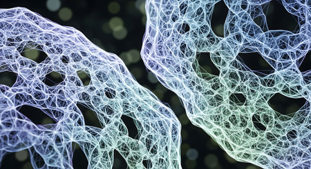 Abstract 3d rendering of chaotic particles in empty space. Futuristic background with glowing particles.の素材